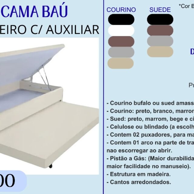 Cama Baú Solteiro c/ Auxiliar