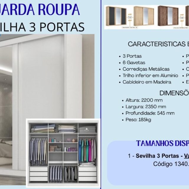 Guarda-Roupa Sevilha 3 Portas