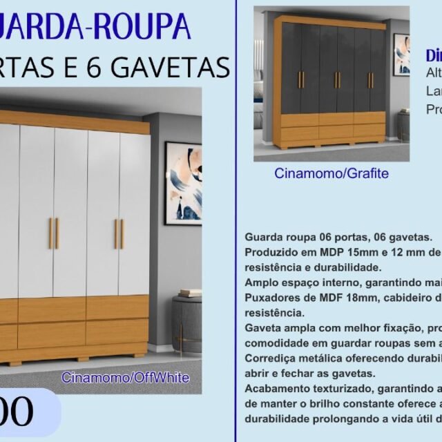 Guarda-Roupa 6 Portas e 6 Gavetas