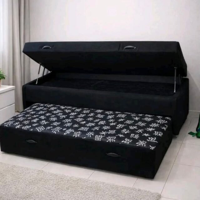 Cama Baú Solteiro c/ Auxiliar (Preta)